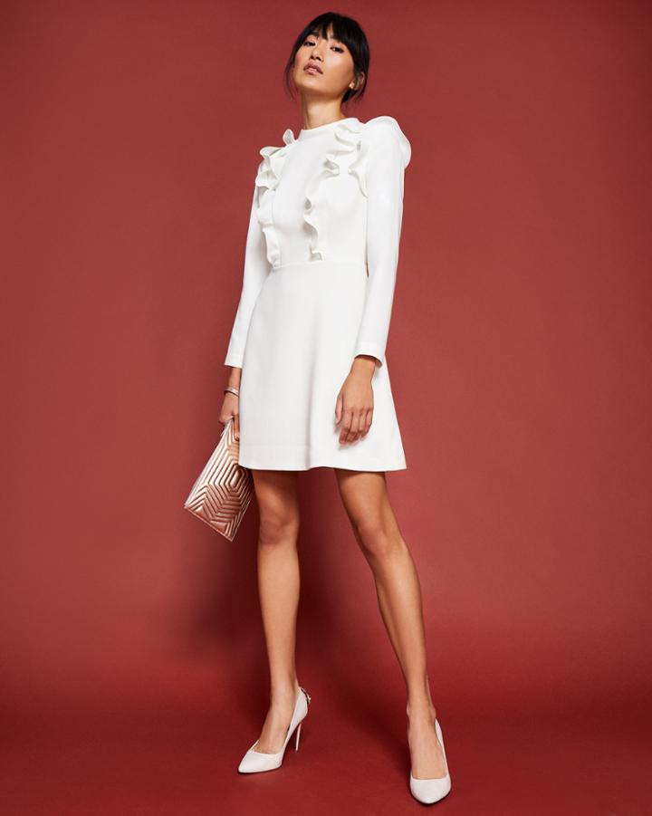 Ted Baker Long Sleeve Frill Tunic Dress Ivory