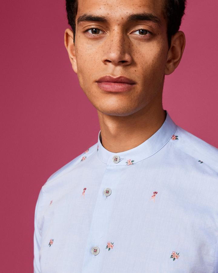 Ted Baker Flower Motif Cotton Grandad Shirt
