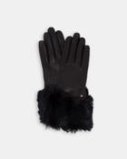 Ted Baker Leather Faux Fur Trim Gloves