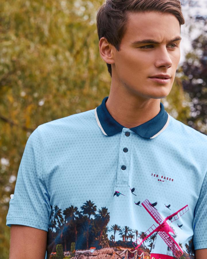 Ted Baker Placement Print Cotton Polo Shirt