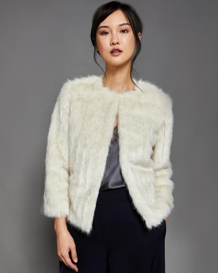 Ted Baker Faux Fur Jacket Ivory