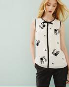 Ted Baker Contrast Rose Embroidered Top Ivory