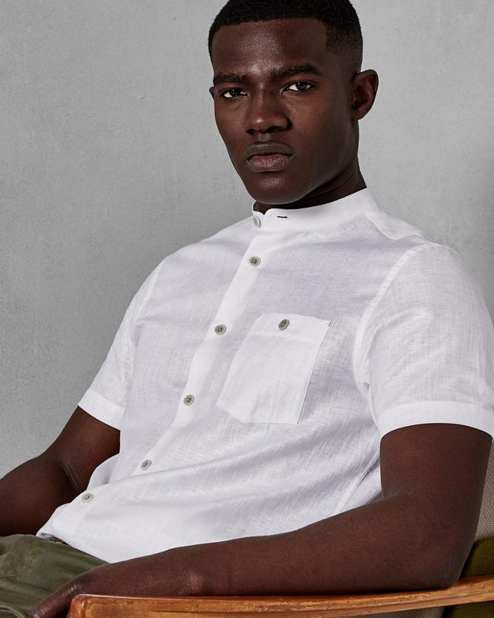 Ted Baker Cotton-linen Grandad Collar Shirt