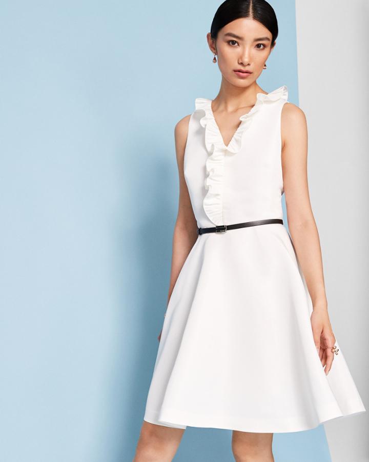 Ted Baker Pleated Neck Tie Dress Ivory