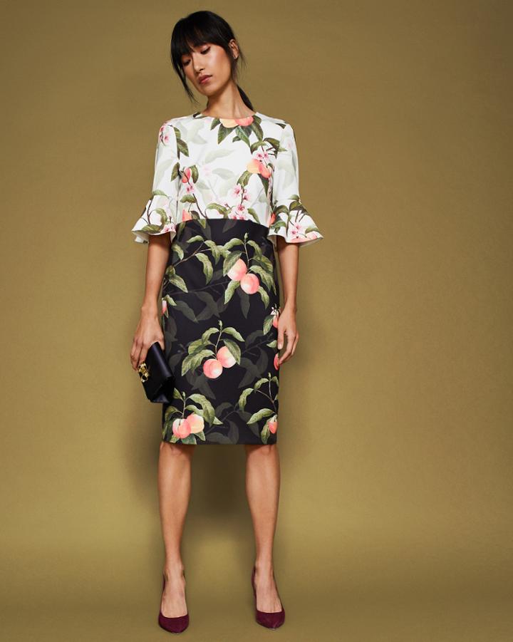 Ted Baker Blossom Fluted Sleeve Dress Black