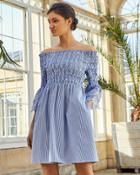 Ted Baker Embroidered Striped Bardot Dress