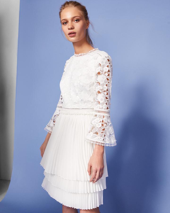 Ted Baker Pleated Skirt Lace Bodice Dress