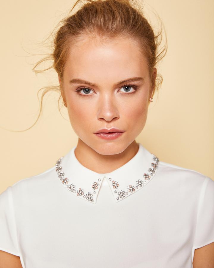 Ted Baker Embellished Collar Top Ivory