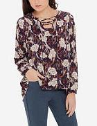 The Limited Printed Lace Up Peasant Blouse