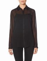 The Limited Faux Leather Trim Sheer Blouse