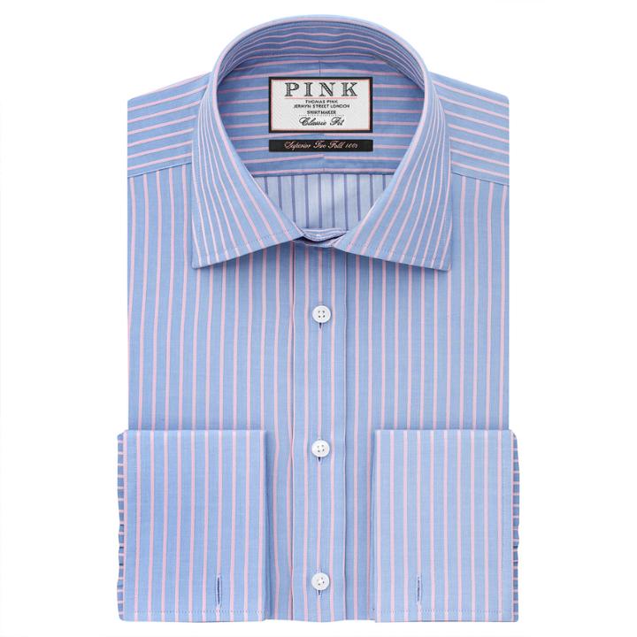 Thomas Pink Gibson Stripe Classic Fit Double Cuff Shirt Blue/pink Long