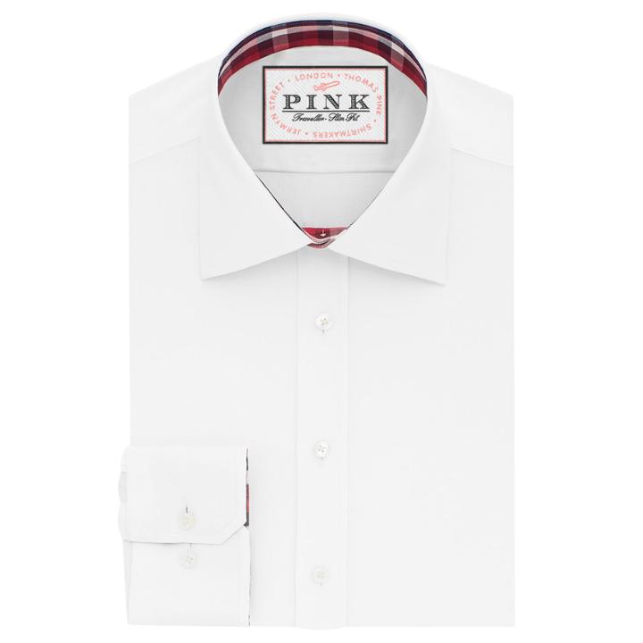 Thomas Pink Murray Plain Classic Fit Button Cuff Shirt White/red Regular