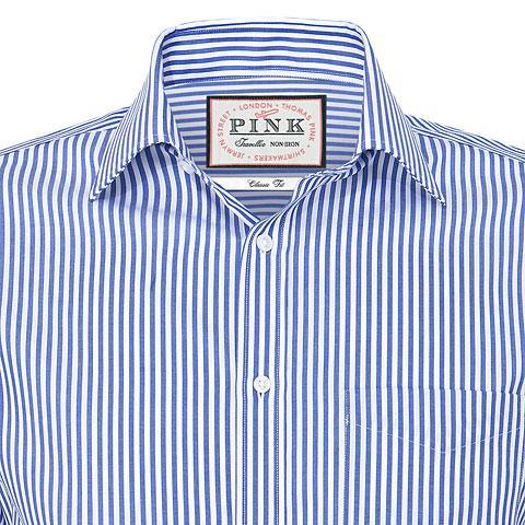 Thomas Pink Brookland Stripe Classic Fit Button Cuff Shirt Blue/white Long
