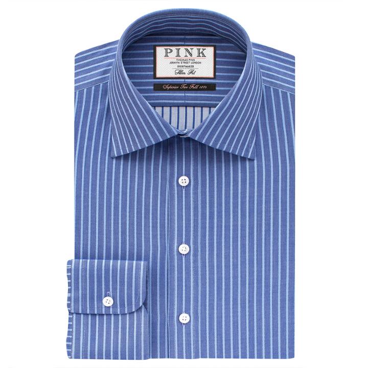 Thomas Pink Gibson Stripe Slim Fit Button Cuff Shirt Navy/blue