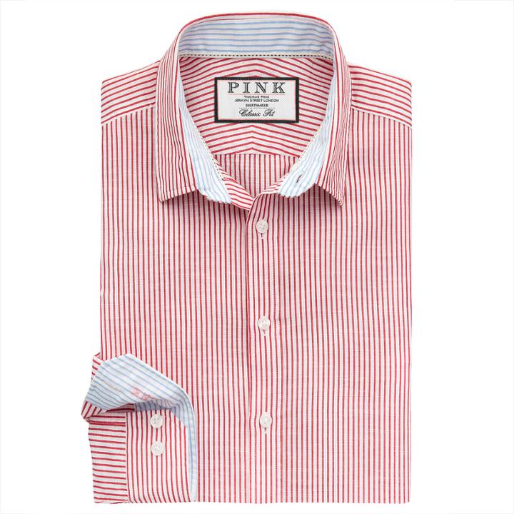 Thomas Pink Hammond Stripe Classic Fit Button Cuff Shirt Red/white