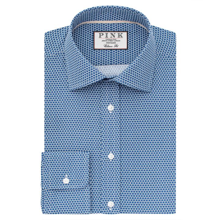 Thomas Pink Matthews Print Classic Fit Button Cuff Shirt Deep Blue/white Regular