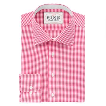 Thomas Pink Hampson Check Slim Fit Button Cuff Shirt Pink/white