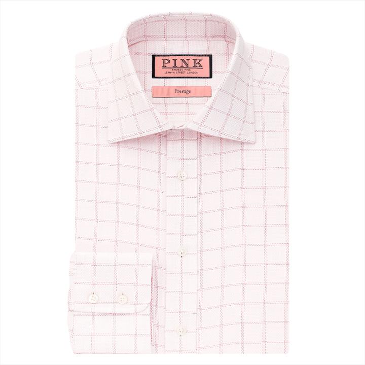 Thomas Pink Armstrong Check Classic Fit Button Cuff Shirt Pink/white  Long