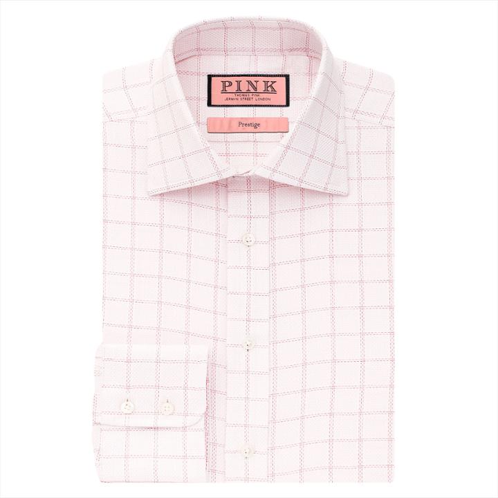 Thomas Pink Armstrong Check Classic Fit Button Cuff Shirt Pink/white Long
