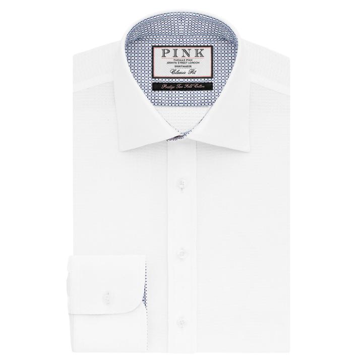 Thomas Pink Kingsford Plain Classic Fit Button Cuff Shirt White/blue  Regular