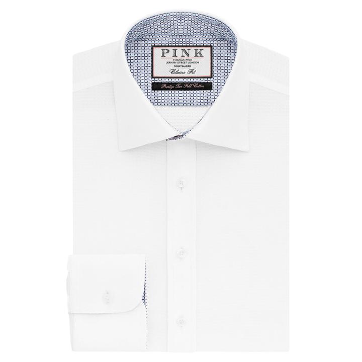 Thomas Pink Kingsford Plain Classic Fit Button Cuff Shirt White/blue Regular