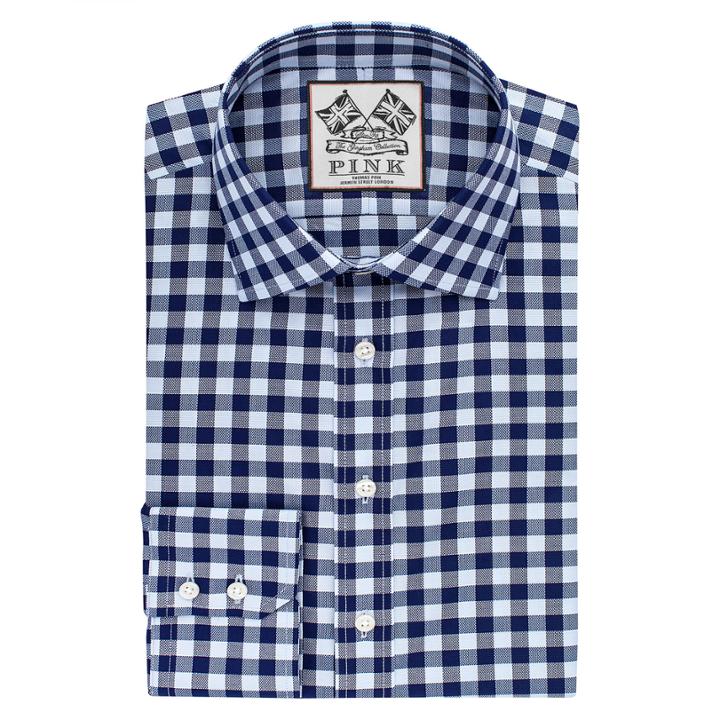 Thomas Pink Plato Check Slim Fit Button Cuff Shirt Blue/navy