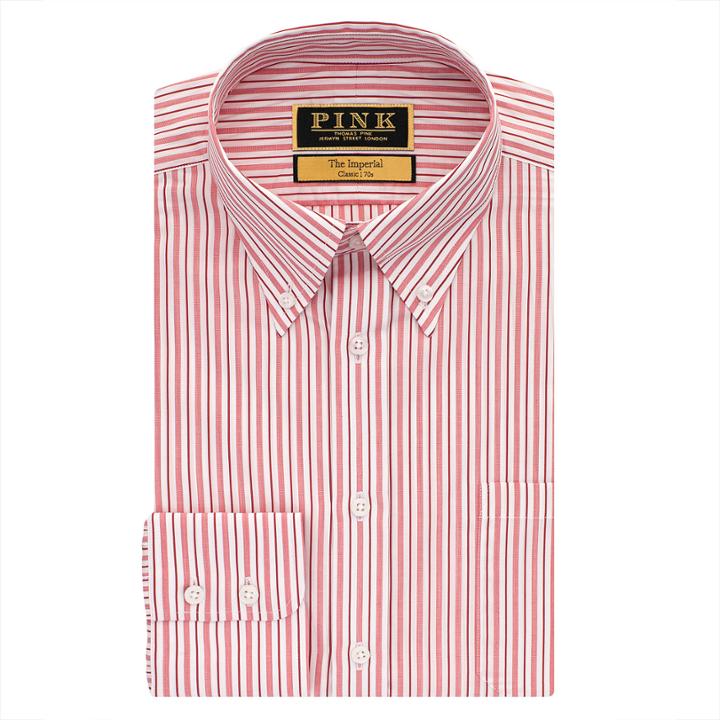 Thomas Pink Budgen Stripe Classic Fit Button Cuff Shirt White/red Long