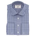 Thomas Pink Summers Check Classic Fit Double Cuff Shirt Navy/white  Long