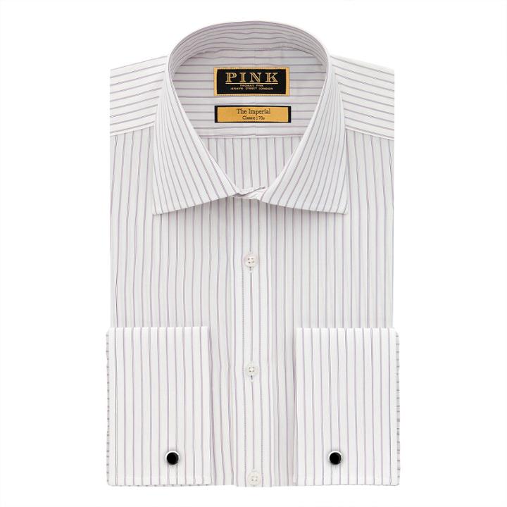 Thomas Pink Freud Stripe Classic Fit Double Cuff Shirt White/purple Regular