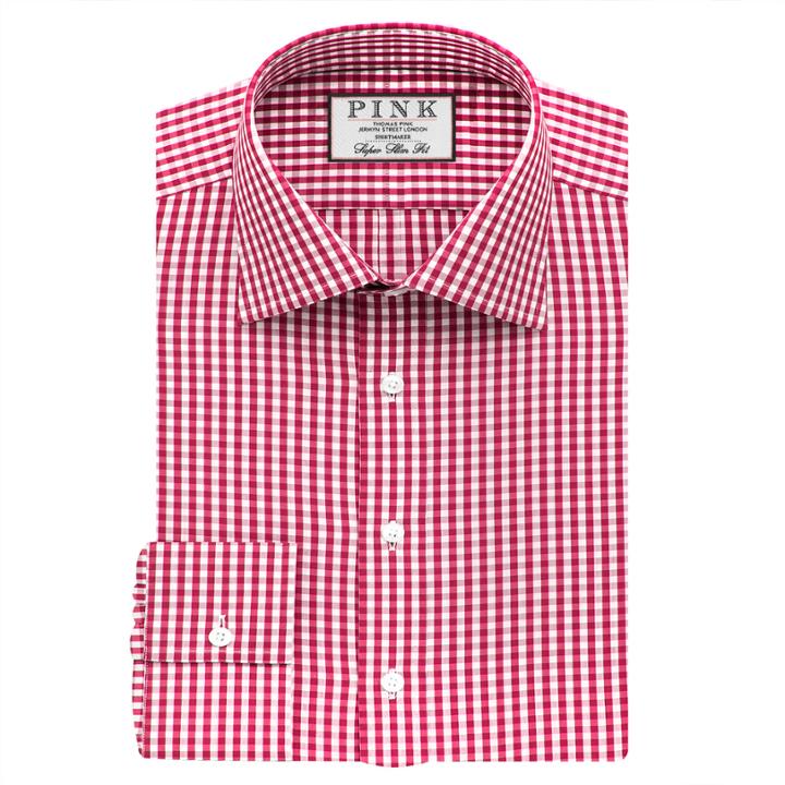 Thomas Pink Trueman Check Super Slim Fit Button Cuff Shirt  Deep Pink/white
