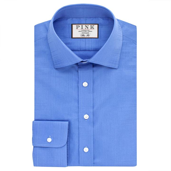 Thomas Pink Terrance Texture Slim Fit Button Cuff Shirt Blue
