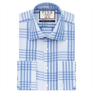 Thomas Pink Mears Check Slim Fit Double Cuff Shirt Blue/white