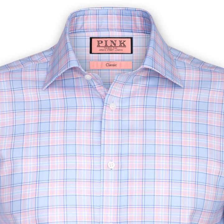 Thomas Pink Luca Check Classic Fit Button Cuff Shirt Pink/blue Regular