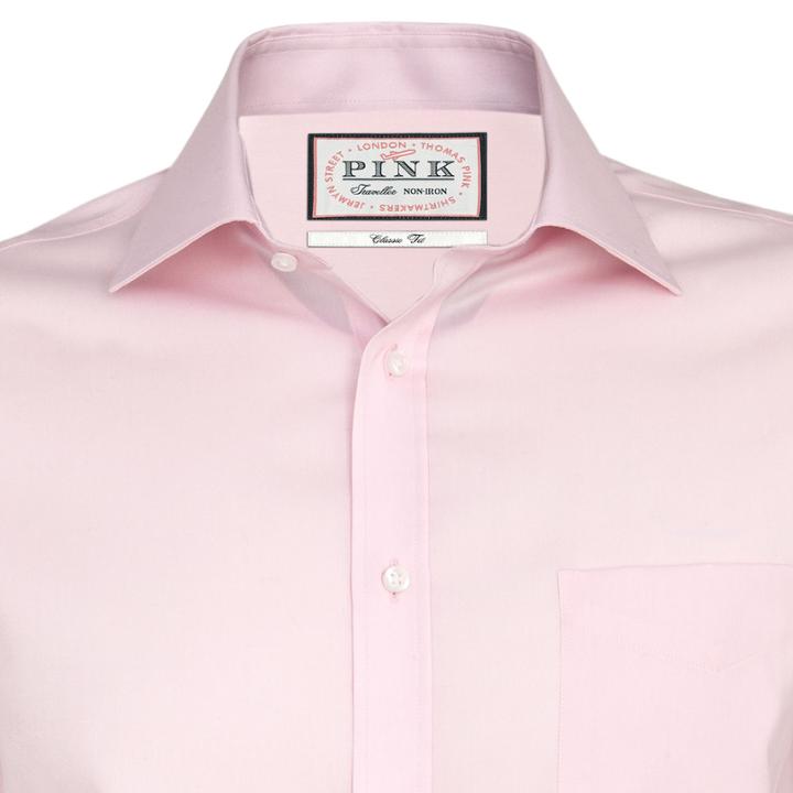 Thomas Pink Dillon Plain Classic Fit Button Cuff Shirt Pink Long