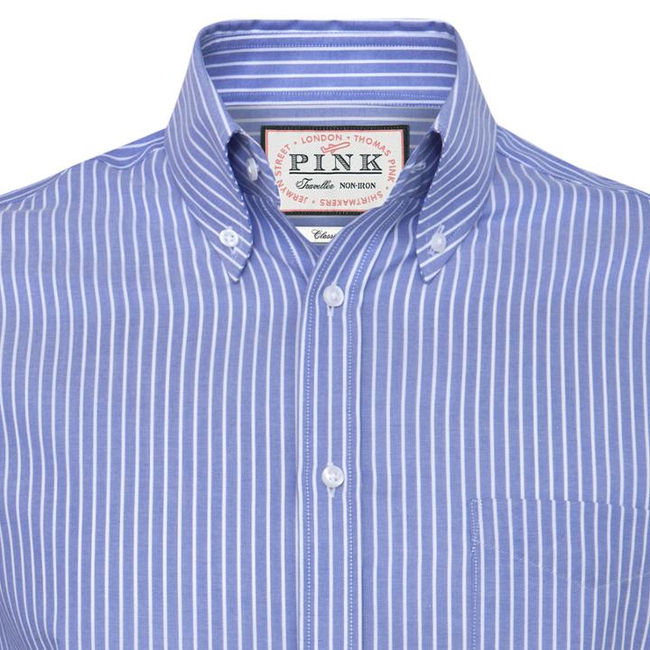 Thomas Pink Doyle Stripe Classic Fit Button Cuff Shirt Blue/white Long