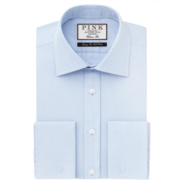 Thomas Pink Archer Texture Classic Fit Double Cuff Shirt Pale Blue/white  Long