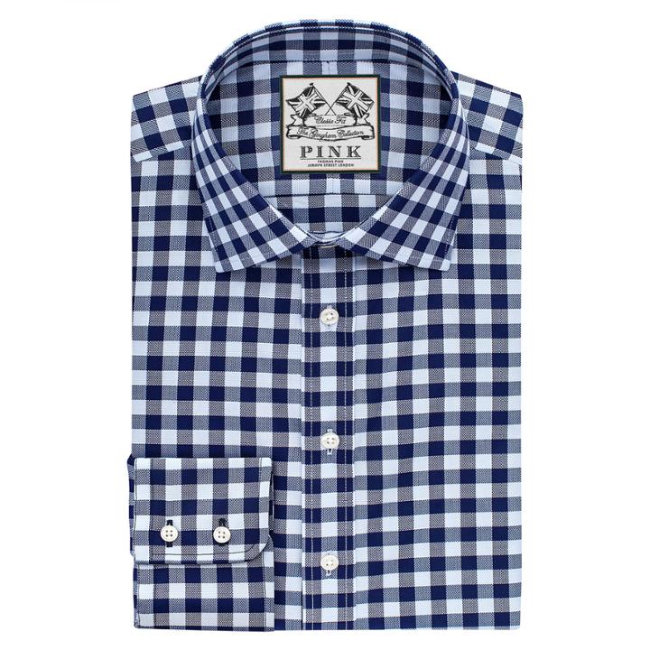 Thomas Pink Plato Check Classic Fit Button Cuff Shirt Blue/navy  Regular