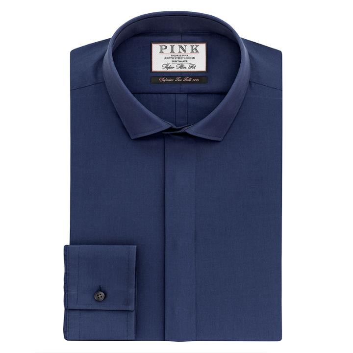 Thomas Pink Wilford Plain Super Slim Fit Button Cuff Shirt Navy/plain