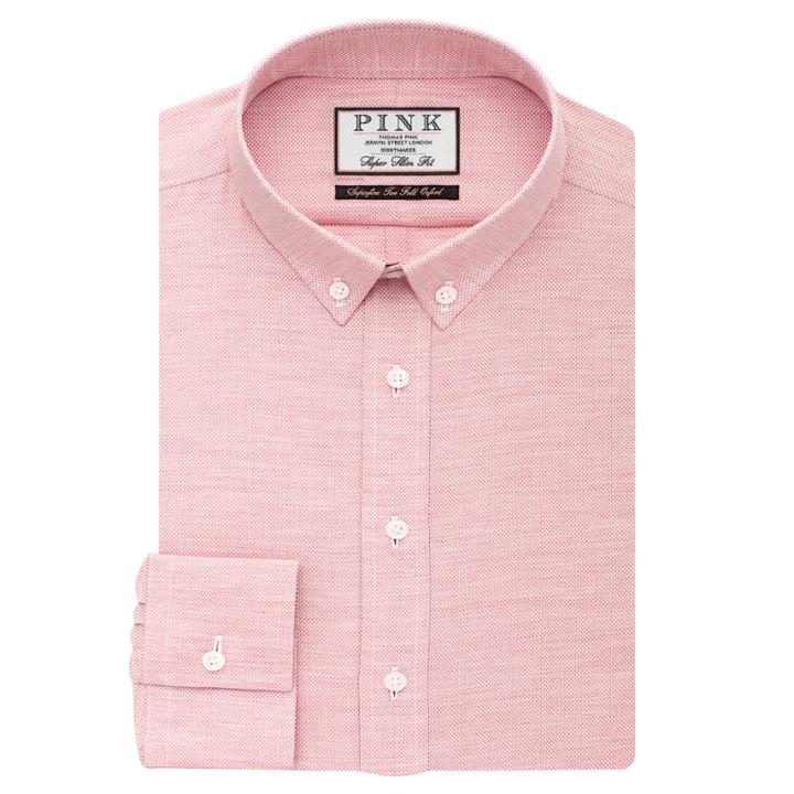 Thomas Pink Leverton Texture Super Slim Fit Button Cuff Shirt Pink/white