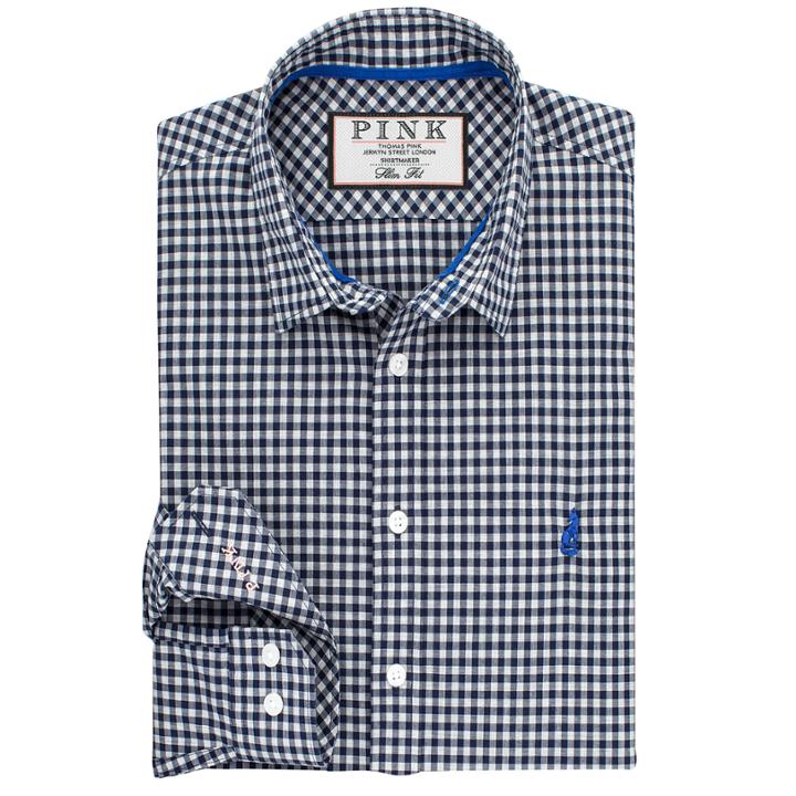 Thomas Pink Raeburn Check Slim Fit Button Cuff Shirt Navy/grey