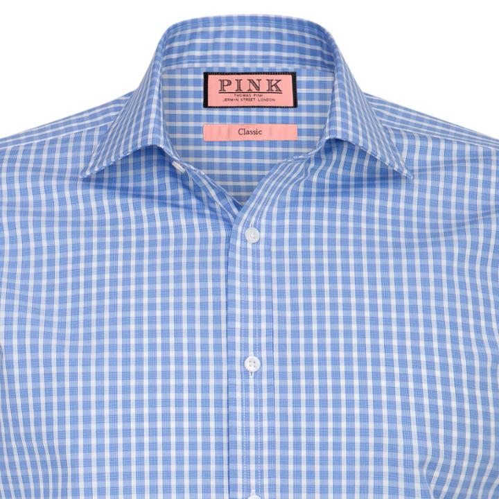 Thomas Pink Maynard Check Classic Fit Button Cuff Shirt Blue/white Long