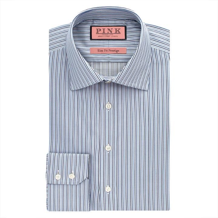 Thomas Pink Conrad Stripe Slim Fit Button Cuff Shirt White/navy