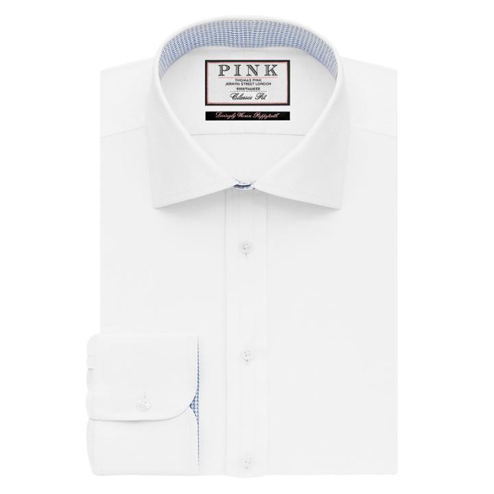 Thomas Pink Davenport Plain Classic Fit Button Cuff Shirt White/blue  Long