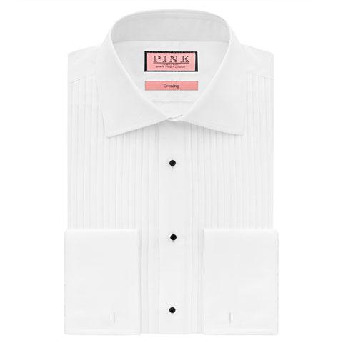 Thomas Pink Pleat Evening Classic Fit Double Cuff Shirt White Regular