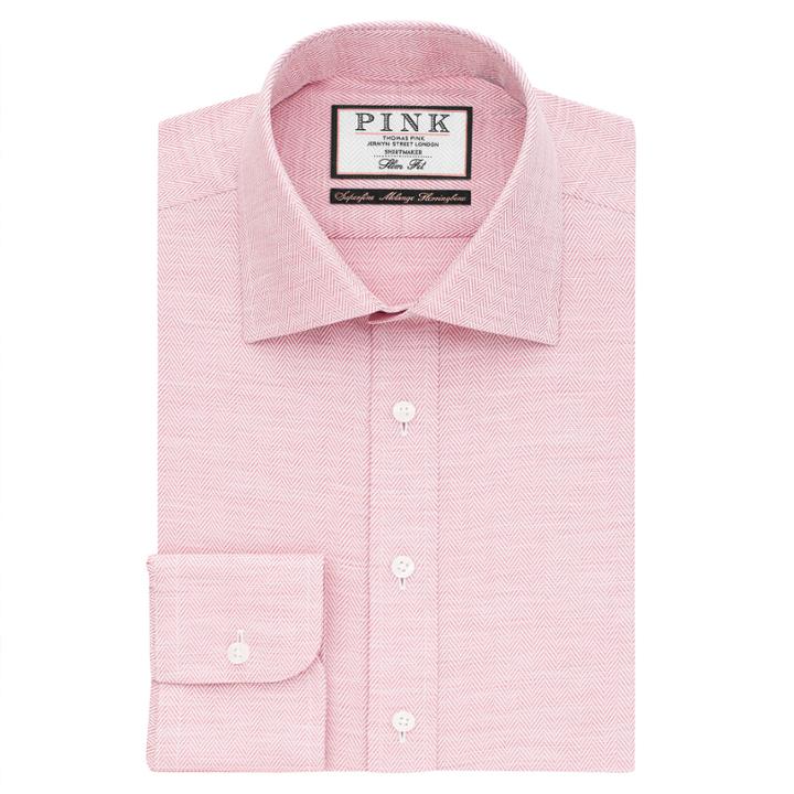 Thomas Pink Deane Texture Slim Fit Button Cuff Shirt White/pink