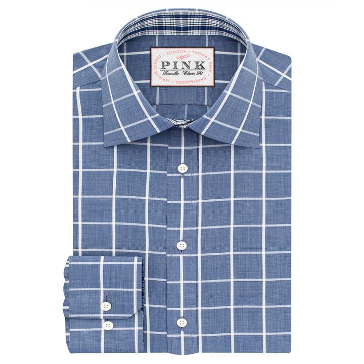 Thomas Pink Halstead Check Slim Fit Button Cuff Shirt Blue/white