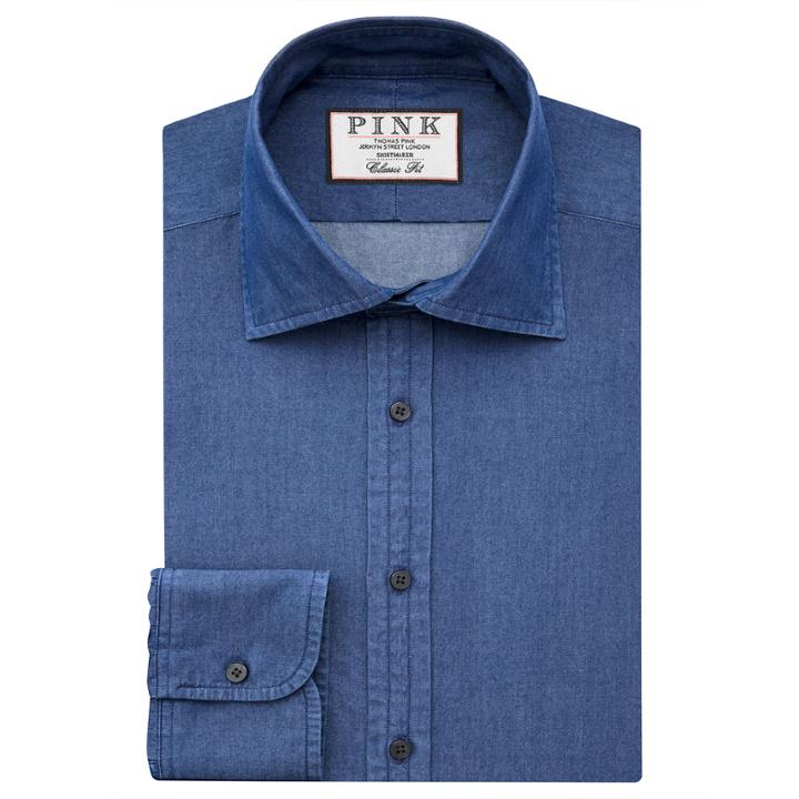 Thomas Pink Caldicot Plain Classic Fit Button Cuff Shirt Navy/plain Regular