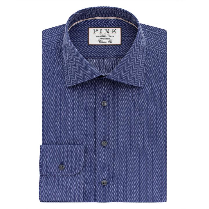Thomas Pink Marley Stripe Classic Fit Button Cuff Shirt Navy/white Long