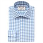 Thomas Pink Alder Check Super Slim Fit Button Cuff Shirt Pale Blue/white