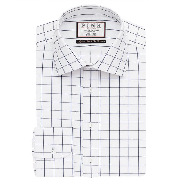 Thomas Pink Edward Check Slim Fit Button Cuff Shirt White/navy